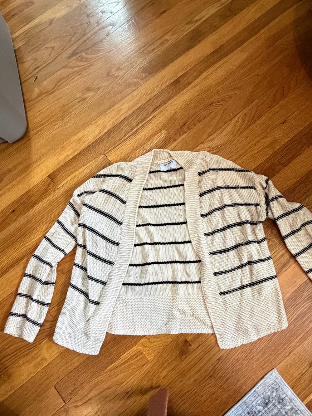 Old Navy Cream and Black Striped Open-Front Cardigan